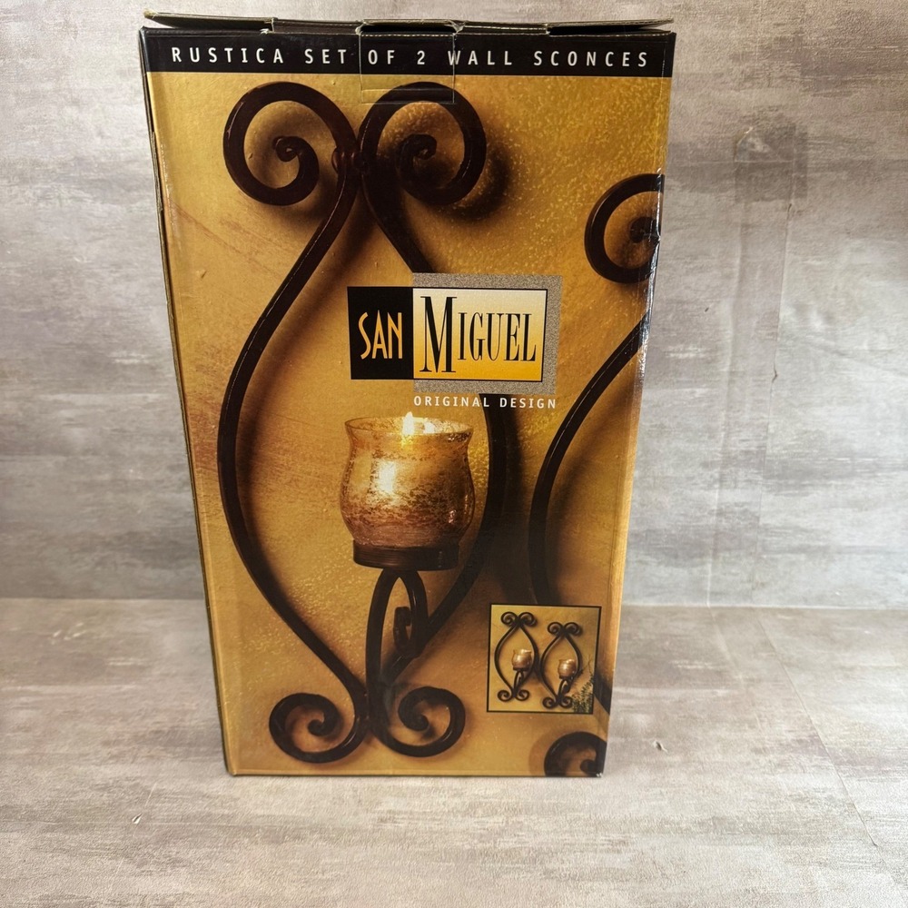San Miguel Rustica Set of 2 Wall Sconces Metal Scroll Votive Candle Holders New